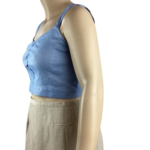 Express Linen Blend Smocked Back Crop Top Size L Blue - Picture 2 of 5